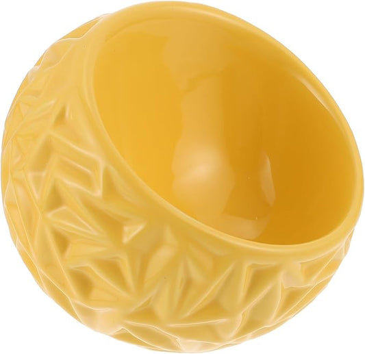 Milisten Ceramic Cat Bowl with Anti-tip Design, Yellow Geometric Kitten Feeding Dish, Sturdy Household Cat Feeder for Indoor Pets