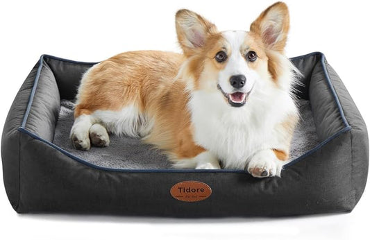 Tidore Orthopedic Dog Beds for Medium Dogs, Durable Egg Crate Foam Sofa Dog Bed wit Washable Removable Cover,Waterproof Lining,Pet Bed for Large Dogs (Dark Grey, 31.5" L x 25.2" W x 7" Th)