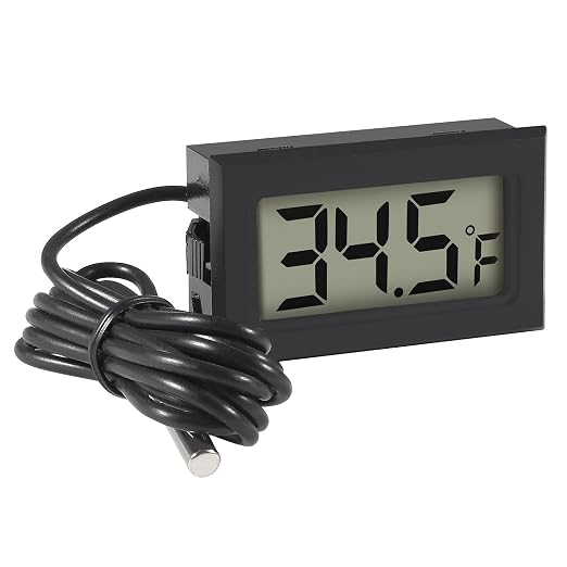 4pcs Digital LCD Thermometer, Fahrenheit Temperature Digital LCD Fridge Thermometer 1M Cable with Probe for Fridge Freezer Refrigerator Aquarium (Black, Fahrenheit)