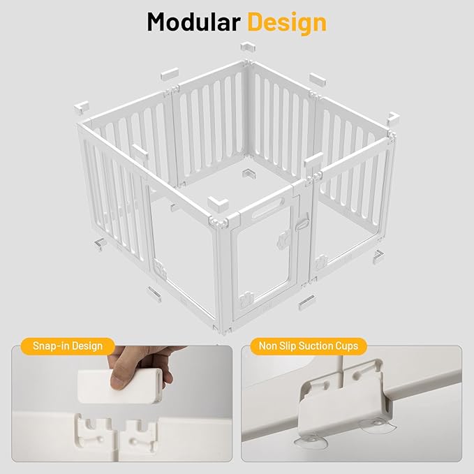 Dog Fence Pet Playpen Clear Acrylic Puppy Cat Small Play Pen Indoor Foldable Kennel Whelping Box for Dogs with Gate (5 Plastic Panels+3 Transparent Panels)