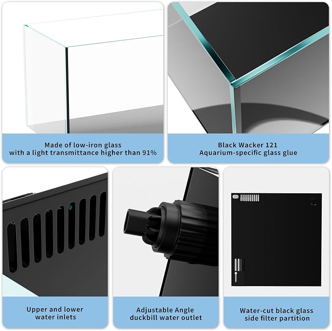 Allcolor Ultra Clear Rimless Aquarium Tank gallons Low Iron Glass Side Filtration + Anti-Jumping net (40Gal)