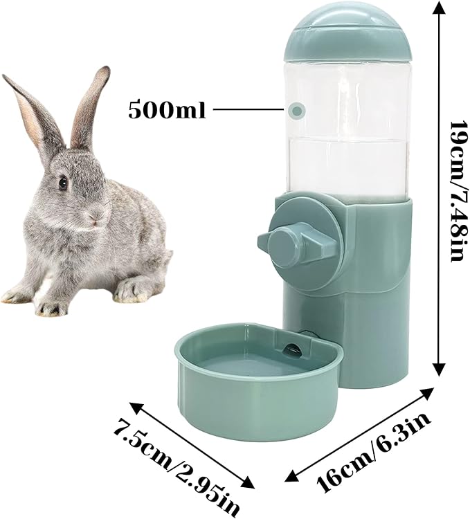 Hamiledyi Rabbit Water Bottle 17oz Bunny Hanging Automatic Water Dispenser Chinchillas Feeder Water Bowl Small Animal No Drip Plastic Water Dispenser for Guinea Pigs Chinchillas Hedgehogs Ferrets 2Pcs