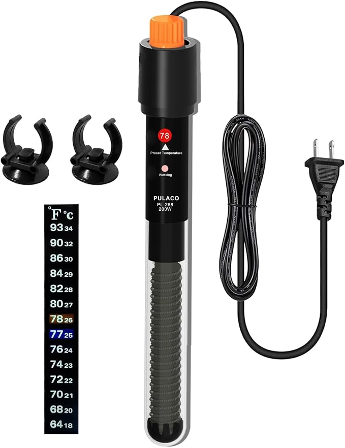 200Watt Aquarium Heater for 25-50 Gallon Fish Tank, Adjustable Submersible Heater Thermostat with Thermometer Strip and Suction Cup