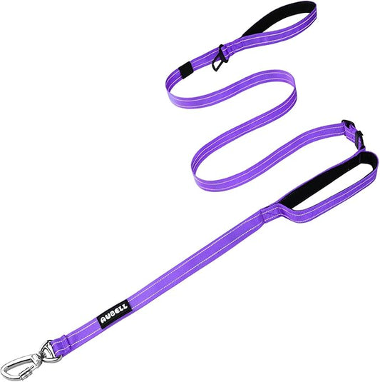 AUBELL Double Handle Tactical Dog Leash Heavy Duty for Small and Medium Large Dogs,Reflective Adjustable Nylon Leash that Pull with Car Seatbelt for Training,4.5-6FT,Purple