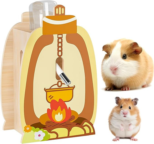 Mni&moe Hamster Water Bottle for Glass Tank – 4 oz Guinea Pig Water Bottle No Drip with Wooden Holder Small Animal Water Dispenser Hamster Cage Accessories for Rats, Chinchilla, Gerbils