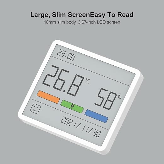 TH1 Digital Hygrometer Thermometer, Indoor Temperature Humidity Gauge with 3.67" Large LCD Screen, High Accuracy, Stickable/Standable, Long Battery Life for Home, Baby Room, Office & Greenhouse