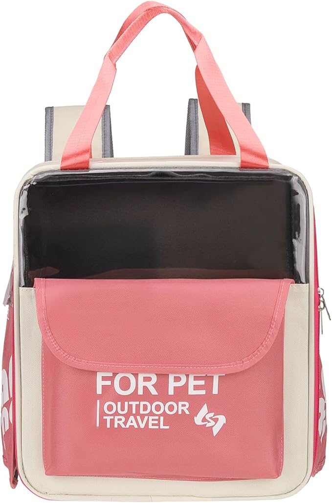 Pet Backpack Carrier, Portable and Ventilated, Oxford Cloth, Dogs Cats and Small Animals Travel Bag 13.39" Up to 16.5 Lbs, (Pink), Intended for Hiking/Camping/Traveling