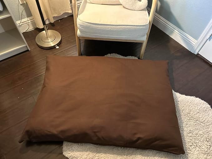 Natural Cotton Canvas Dog Bed – Raw Cotton Filled Pet Cushion Insert, Breathable Eco-Friendly Dog Mattress, Durable Washable Cover with Zipper (Dark Brown, Small 36"x22"x3")