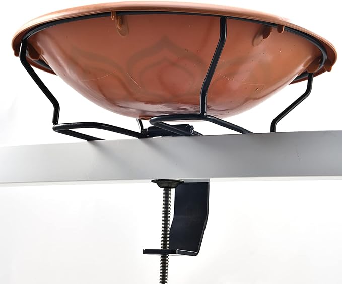 Jealoeur Bird Bath Deck Mounted 12 Inches, Deck Adjustable Steel Clamp 3.5 Inches, Balcony Railing Birdbaths Unheated(Brown)
