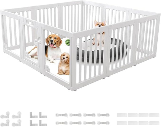 Clear Dog Fence Acrylic Pet Playpen Puppy Enclosure Cat Rabbit Small Play Pen Indoor Outdoor Whelping Box for Dogs with Gate (9 HDPE Panels+3 Transparent Panels)