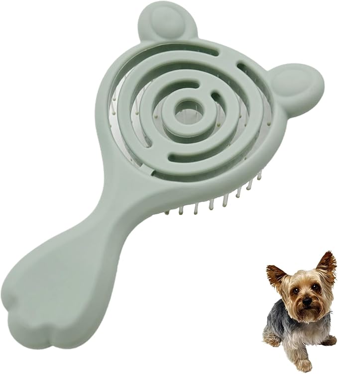 Cat-Ear Design Puppy Brush, Gentle Soft-Bristle Small Dogs Plastic Detangling Grooming Tool, Fit for Yorkie Shih Tzu Maltese Maltipoo (Green)