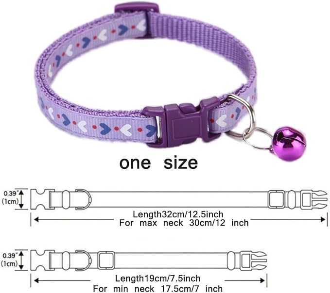 Xs Dog Collar with Bell,Soft Nylon Identification Purple Cat Collar Girl Puppy Collar with Bells Adjustable Buckle for XXS Xs Tiny Little Pet Female Dogs,Neck 7.5-12.5 Inch