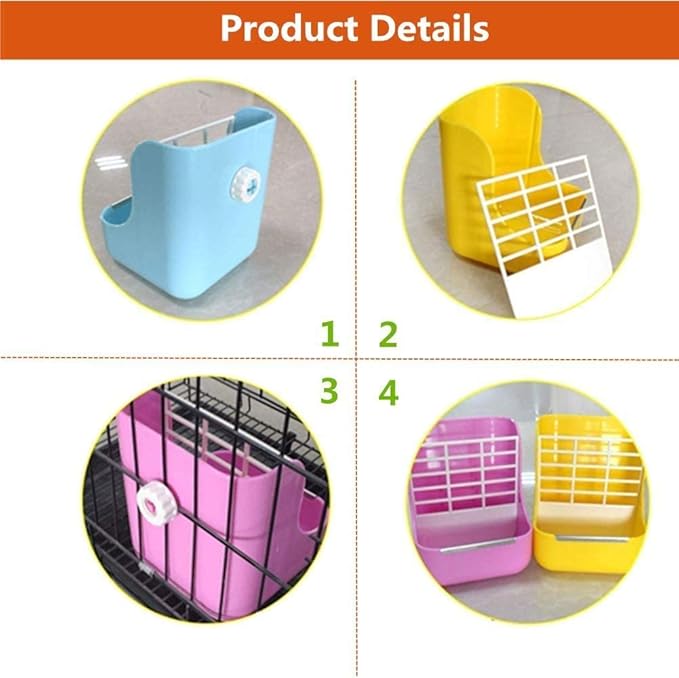 Rabbit Feeder, Hay Food Bin Feeder, Pink (Plastic), Adjustable, Removable Grass Rack, Stainless Steel Edge, for Rabbit, Guinea Pig, Chinchilla