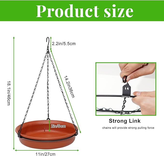 Hanging Bird Bath for Outdoors, Birdbath Bowl for Outdside, Bird Water Feeder Tray for Backyard Garden Yard Patio Decoration (Brown)