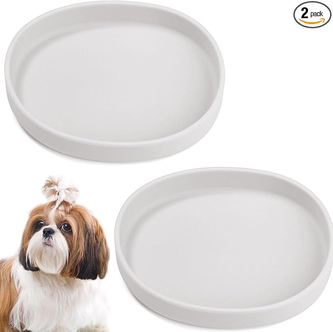 BNOSDM Silicone Dog Food Plate Shallow Dogs Bowl Flat Cat Dish 2 Pack Small Puppy Plates for Small Dog and Cats Whisker Fatigue Pet Feeding Bowls for Dry and Wet Food (Grey)