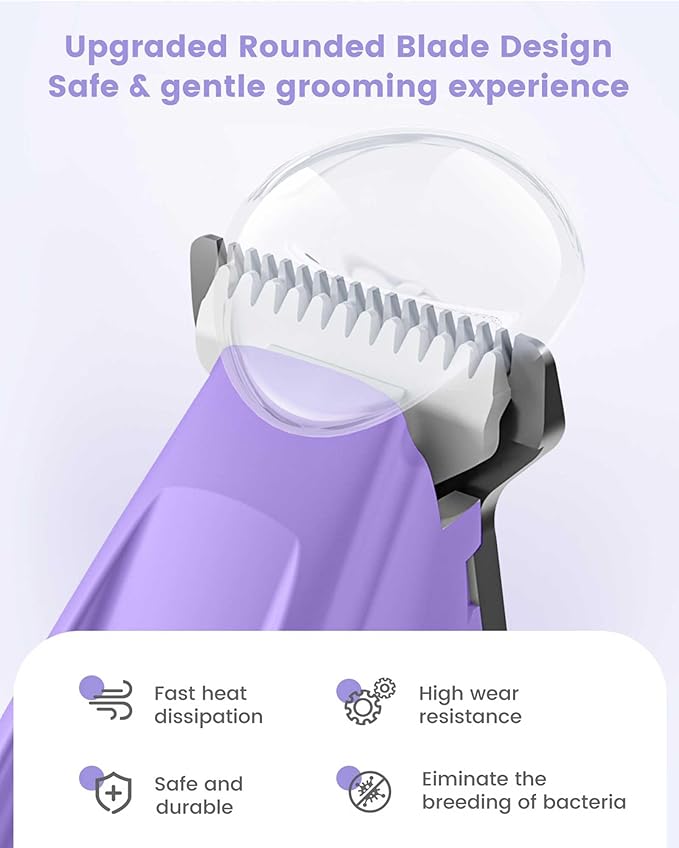 PAPMINI Dog Paw Trimmer with LED Light, 35dB Low Noise Paw Trimmers for Dog's Feet, 2 Speed Safety Electric Dog Clippers for Grooming, Rechargeable Cat Shaver for Paws, Ears, Face, Rump (Purple)