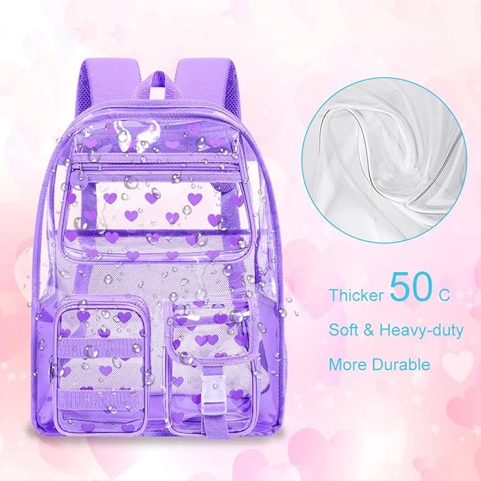 CCJPX 3Pcs Clear Backpack for Girls, School Transparent Bookbag, Heavy Duty See Through Backpacks for Teens Elementary