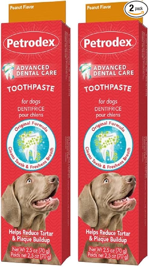 Petrodex Toothpaste for Dogs & Puppies, Cleans Teeth and Fights Bad Breath, Reduces Plaque and_Tartar Formation, Enzymatic Toothpaste, Peanut Flavor, 2.5oz (Pack of 2)