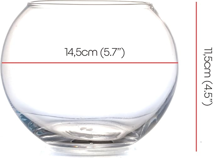Glass Fish Bowl, Decorative Glass Bowl, Round Vase for Flowers and Decoration, Bowl for Sand Candles, Terrarium Bowl, Sphere Vase (5.7x4.5 inches)