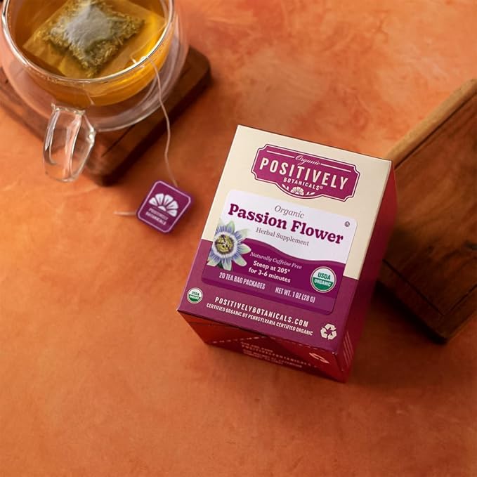 Organic Positively Botanicals Company, Passion Flower Herbal Tea Bags, 20 Count