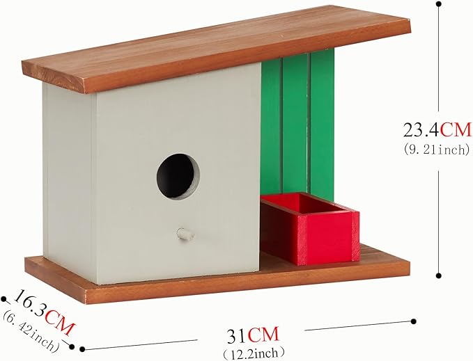Wooden Bird House for Outside, Birdhouse for Finch,Robin,Bluebird and Other Garden Birds,Wildbird Nestingbox for Outdoor