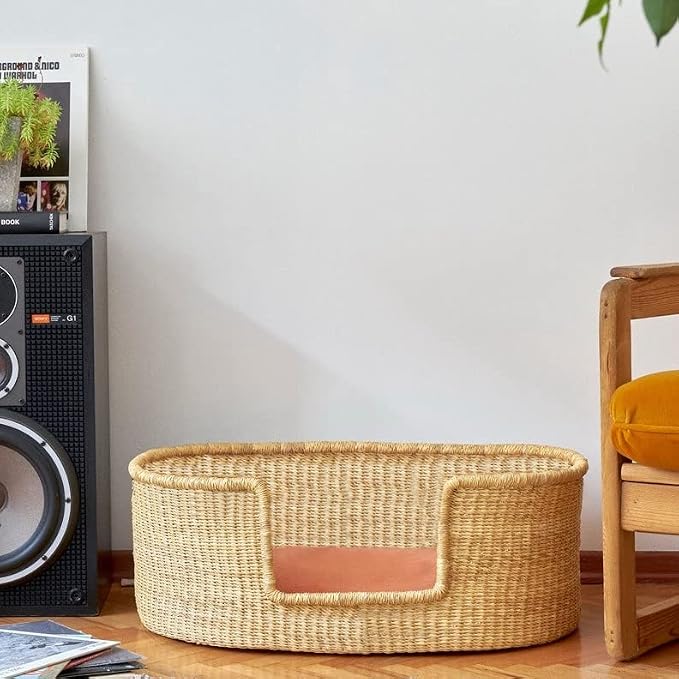 Handwoven Dog Bed – Woven Baskets for Gifts – Small to XXL Empty Dog Basket and Dog Toy Bin – Large Storage Basket for Dogs and Toys – Elegance and Decorative Basket for Your Pet (Natural, Small)