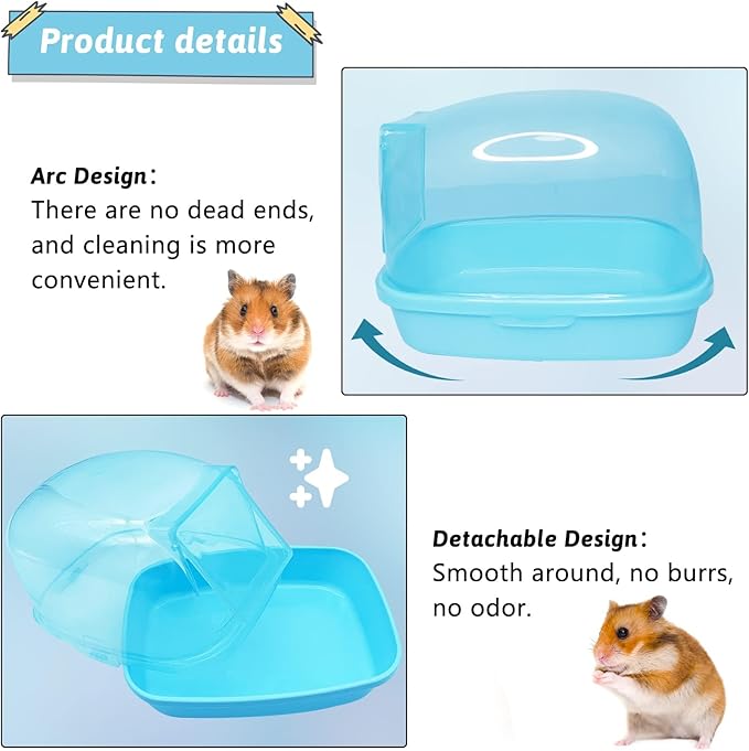 Hamiledyi Hamster Bathtub Dwarf Hamster Bathroom Sand Bath Container Chinchilla Sauna Room Plastic Sand Bath Box House for Gerbils Hedgehog Mice or Other Small Pets Animals(Blue,Large Size)