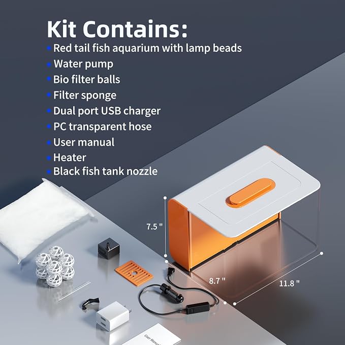 2.5 Gallon Fish Tank Kit with Heater for Betta, Shrimp, Guppy, Acrylic | Dry-wet Separation Filtration, Self-cleaning, Ultra-quiet, 3 Color Light, 10 Brightness, Adjustable Water Flow, Round Corner