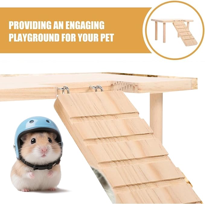 2-in-1 Wooden Hamster PlatformClimbing Stairs for Food Bowl Water Bottle Hamster Cage Accessories Dwarf Syrian Hamsters Gerbils Mice or Other Small Pets（Ladder - Middle）