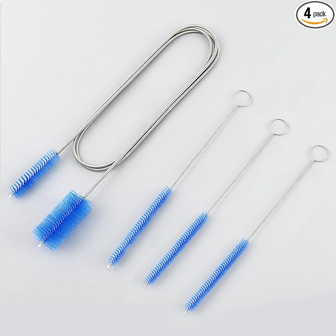 Flexible Drain Brush Cleaner Kit – 5ft Long Elastic Double Head Nylon Cleaning Brush + 3pcs 10inch Straw Brushes for Aquarium Water Filter Pipe Hose Air Tube Fish Tank Tub Sinks Glass Vase