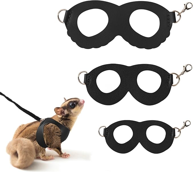 3Pcs Sugar Gilder Harness and Leash Set, Adjustable Squirrel Harness Small Animal Training Walking Vest for Rabbit, Guinea Pigs, Bearded Dragon (Black)