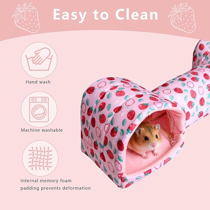 Guinea Pig Hideout Tunnel，Hamster Bed Small Animal Hideaway Tube House for Rat Mice Parrot Chinchilla Hedgehog Flying Squirrel Resting Sleeping Playing Washable Warm Bed Plush Nest Habitats