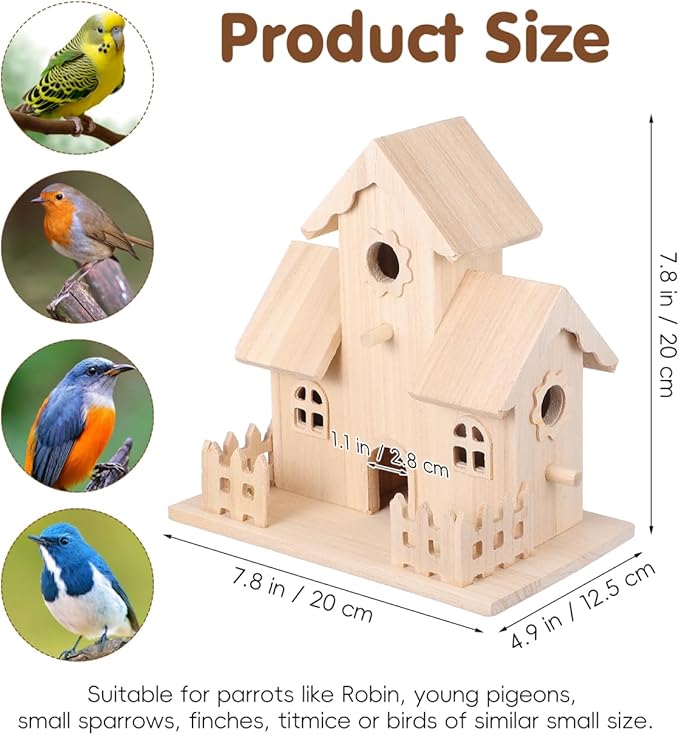 Toddmomy Solid Wooden Bird Nest Box 7.87X4.92X7.87In Unfinished Hanging Birdhouse for Garden Patio Home Decor and Small Pets Sleeping Nest
