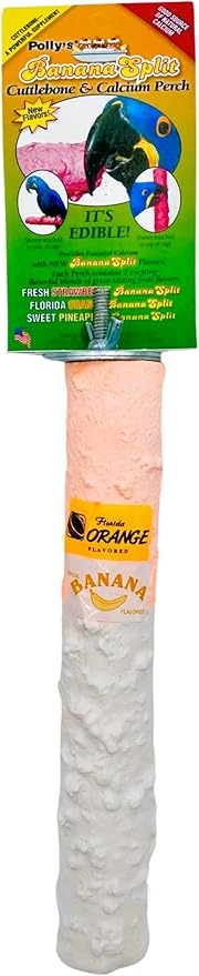 Polly's Edible Cuttlebone Calcium Bird Cage Perch for Budgies, Parakeets, Amazons, Blue & Golds, Macaws and Cockatoos.… (Orange, Large)