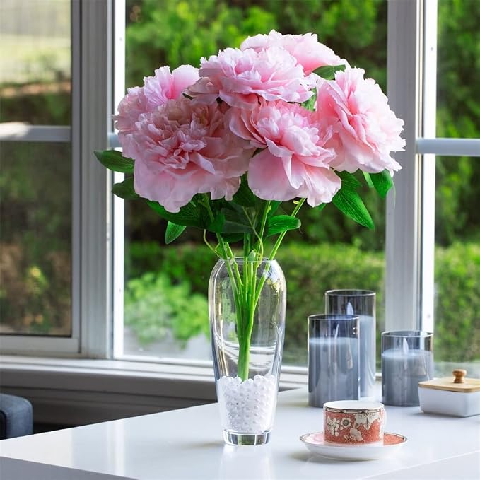 Oval Domed Glass Vase for Flowers, 4" W 9" H Clear Large Domed Bullet Cylinder Floral Vase for Home Decor, Wedding Centerpiece Event (1 Piece)