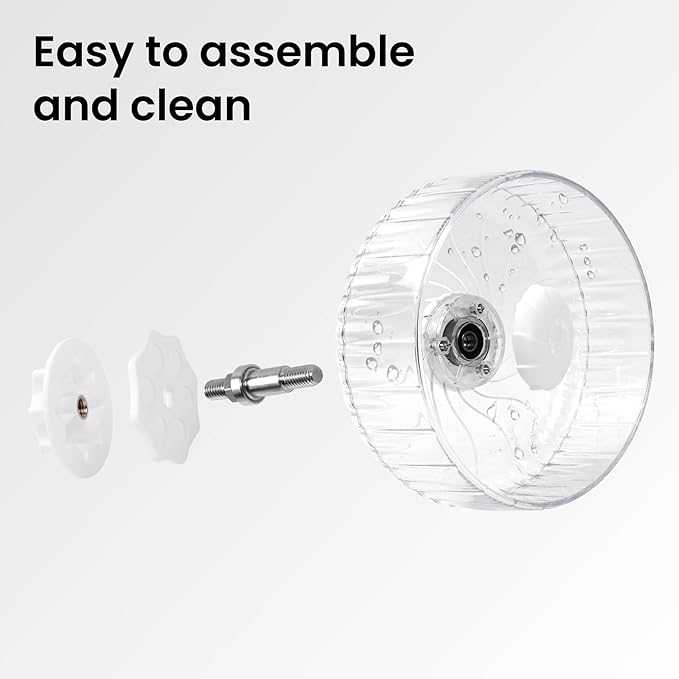 Silent Hamster Wheel, 8in Hamster Wheel No Stand, Double-Bearing Quiet Spinner for Syrian Hamsters, Hedgehogs, Mice & Small Pets, Clear