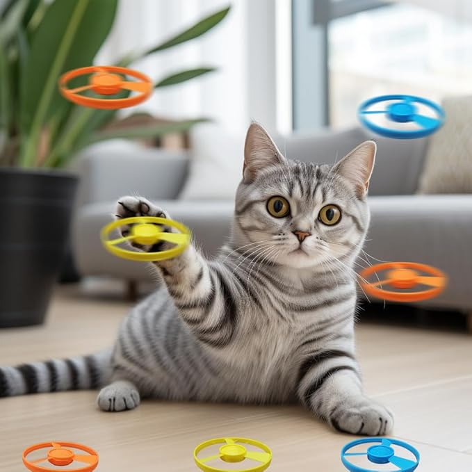 22PCS Cat Fetch Toys, Interactive Flying Cat Toy with Flying Propellers, Cat Kitten Tracks Toy for Training Hunting Chasing