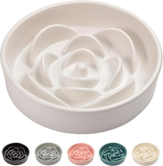 8.26 in White Ceramic Slow Feeder Dog Bowl for Medium and Large Breed,Pet Feeding Dog Food Water Dish Heavy Wighted,Puppy Bowl for Fast Eaters,Puzzle Slow Eating Dish Modern Maze