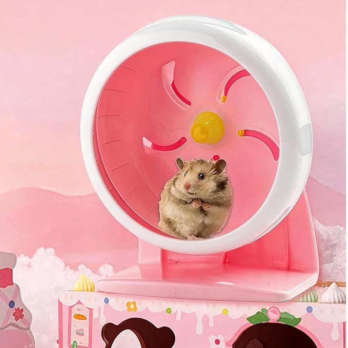 Hamster Wheel, 7 inch Silent Hamster Exercise Running Wheel with Stand,Pet Small Animals Exercise Running Toys,Adjustable Quiet Spinner for Guinea Pigs, Sugar Gliders, Gerbils (Pink)