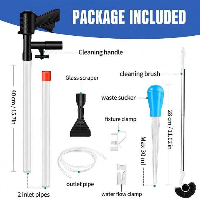 FISORAS Aquarium Gravel Cleaner with Waste Remover Dropper & Cleaning Brush | Suitable for Betta Fish Tank Water Changer, Wash Sand