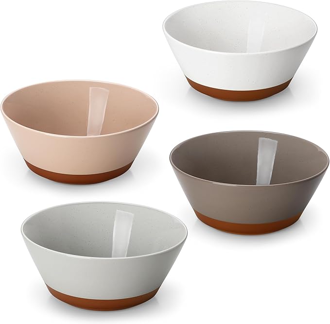 MALACASA Soup Bowls, Ceramic Salad Bowls Set of 4, 36oz Ceramic Bowls for Ramen, Cereal, Fruit and Pho, Microwave & Dishwasher Safe, Speckled Deep Bowls, Multicolor