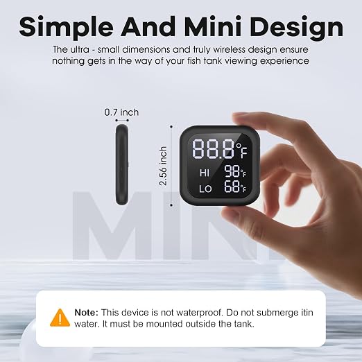 Smart Digital Fish Tank Thermometer,Aquarium Thermometer | LED Display, ±0.9°F, Alarm for Aquarium & More | 5-200 Gallon | High/Low Temperature Alert