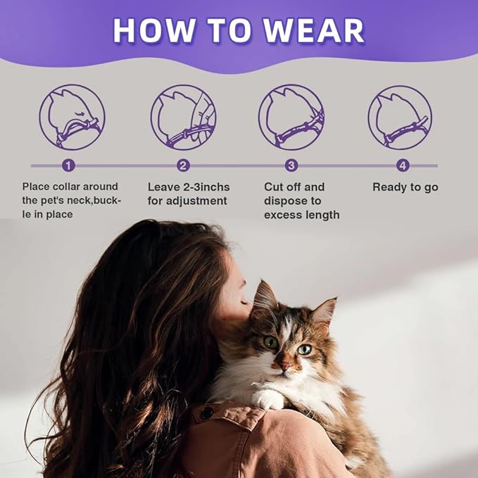 Calming Pheromone Collar for Cats, 4-Pack, Adjustable, Long-Lasting 60-Day Stress & Anxiety Relief, Noise Reduces & Anxiety Separation, Purple