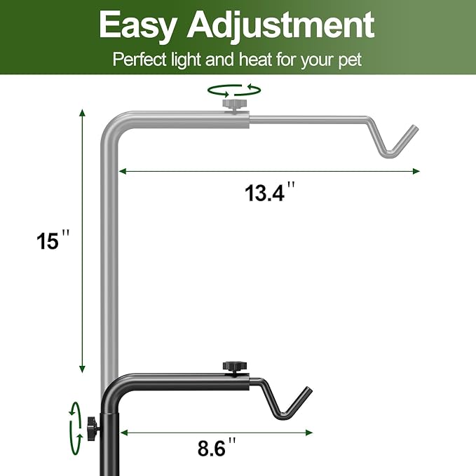 Reptile Heat Lamp Stand, Adjustable 21"-62"H Light Holder, Heavy Base | Heavy Duty, Wide Compatibility for Bearded Dragon, Turtle, Snake, Lizard, Terrarium Tank or Aquarium Use