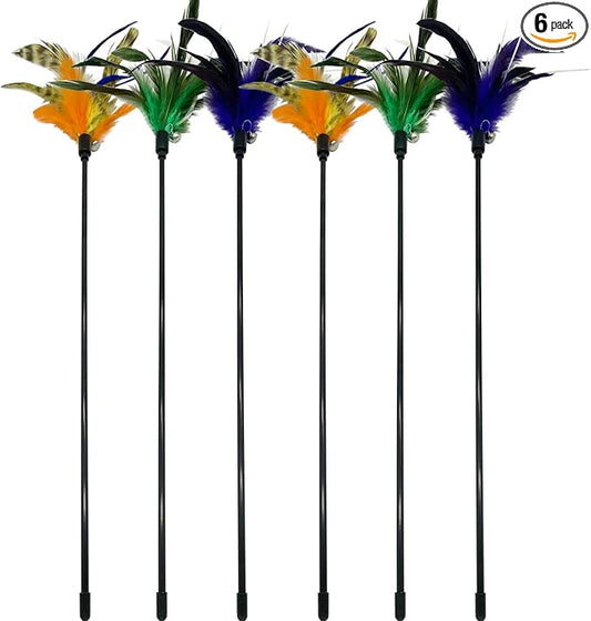 Cat Wand Toy Feather Stick Cat Toys, 6 Pieces Interactive Cat Toy Feathers Wand for Indoor Cats (C)