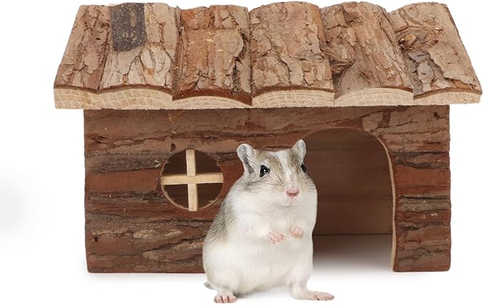 Wontee Hamster Wood House Hamster Hideout Hut for Dwarf Hamsters Mice Small Gerbils (Medium)