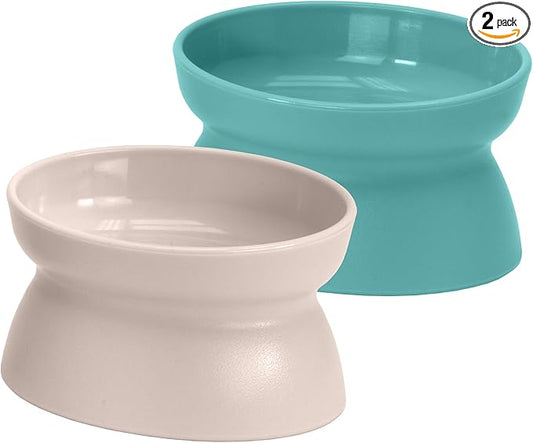 Kitty City Elevated Cat Bowls (Set of 2), Whisker-Friendly Raised Cat Food & Water Dishes, Modern Pedestal Design, Dishwasher Safe, 10.8 oz Each – Teal & Light Pink