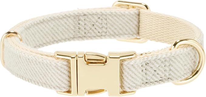 Luxury Soft Cotton Tweed Fabric Dog Collar & Leash Set with Gold Buckle – Durable Fabric, Stylish Design for Everyday Walks(Small Grey)