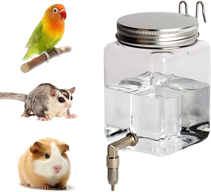 Bird Water Dispenser No Drip 10oz – Leak Proof Small Animal Water Bottle with Stainless Steel Needle Valve & 180° Rotatable Bracket for Parakeet Hamster Mouse Sugar Glider Gerbil