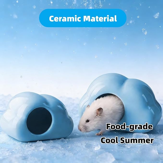 Cloud-Shaped Ceramic Hamster Hideout Cool Summer Cute Guinea Pig Bed House for Dwarf Hamsters, Mices, Gerbils (Blue,M)